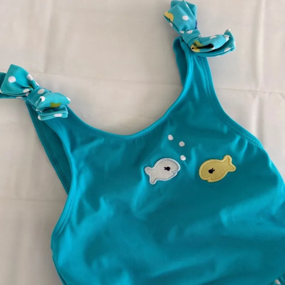 Aqua Blue Gymboree Toddler Girls 2T Swimsuit Goldfish 2012 Sea Splash